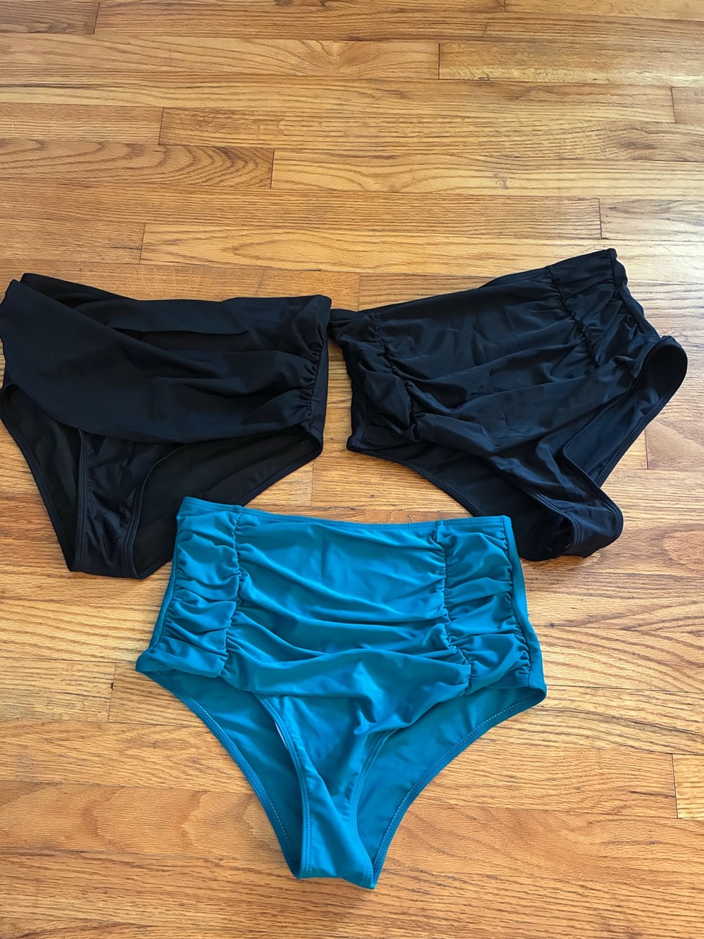 SHEIN High -Waist Ruched Bikini Bottoms-3 total - Black & Teal  Size Large. New!